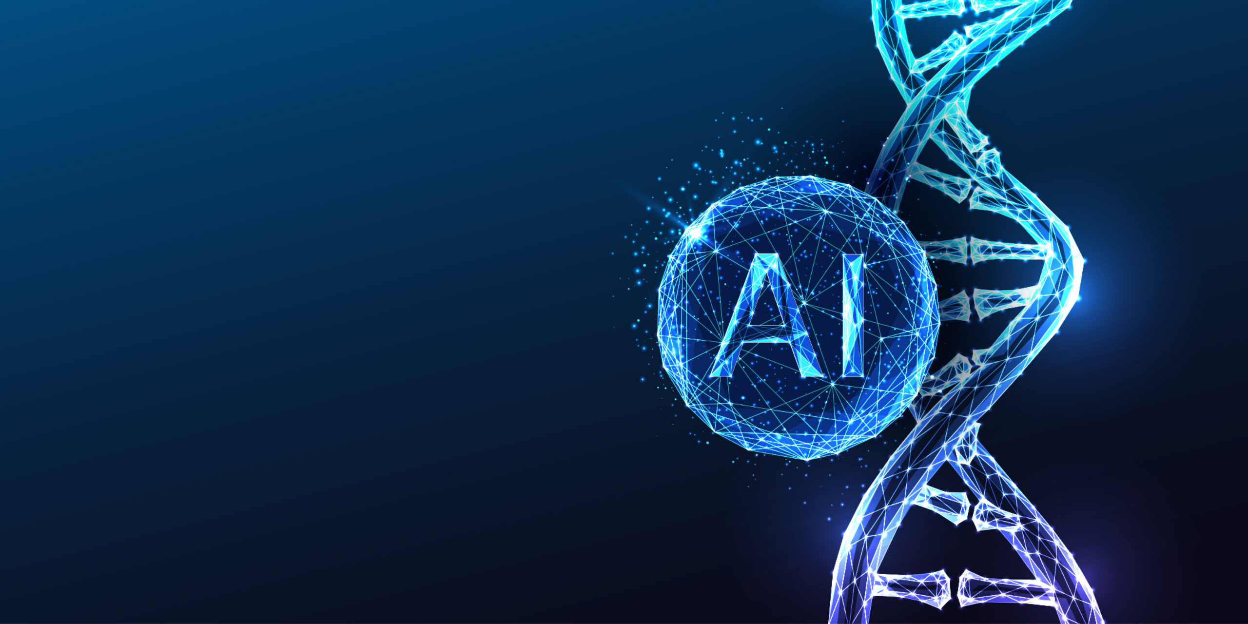 DNA Double Helix Artificial Intelligence AI Genomics Machine Learning Glowing Blue Polygonal Vector